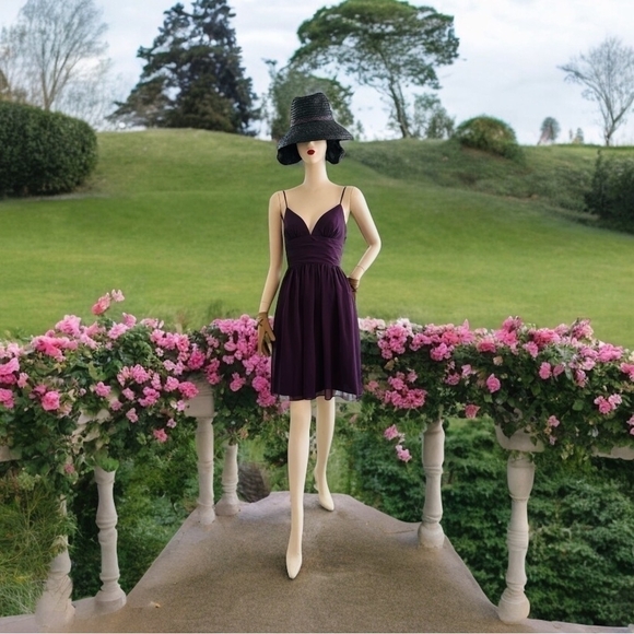 David’s Bridal Purple Straps Fit & Flare Dress Beautiful Sheer Bridesmaid Dress - Picture 2 of 13